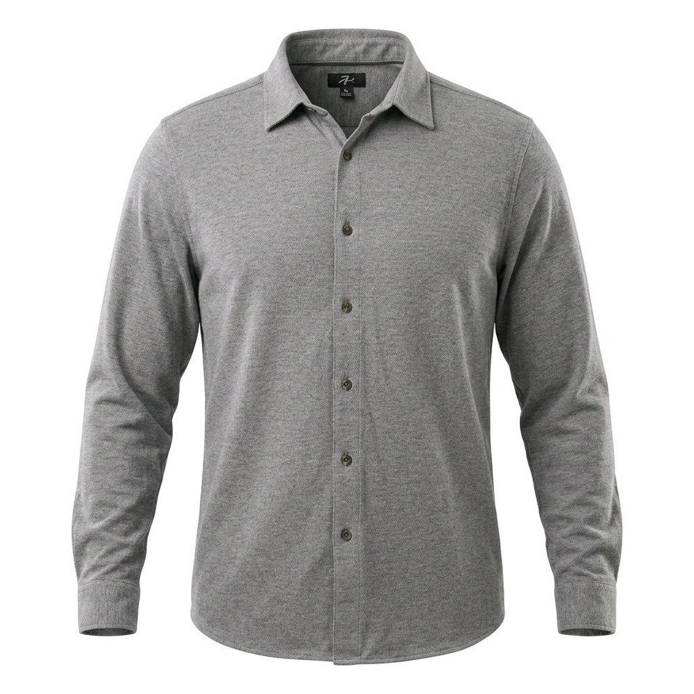 7 For All Mankind Mens Heather Grey Knit Button Up Long Sleeve Shirt XL